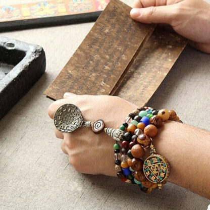 Buddha Stones Tibet 108 Mala Beads Nine Palaces Bagua Bodhi Seed Yak Bone Vajra Harmony Bracelet - 图片 13