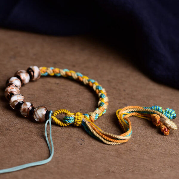 Handmade Multicolored Rope Liuli Glass Bead Fortune Braided Bracelet - 图片 6
