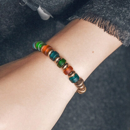 Tibetan Colorful Glass Beads Copper Wealth Bracelet - 图片 6