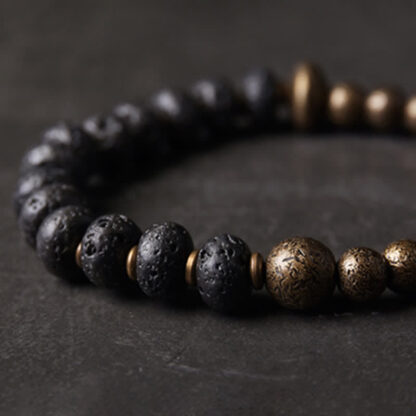 Buddha Stones Lava Rock Stone Copper Balance Cuff Bracelet Bangle - 图片 8