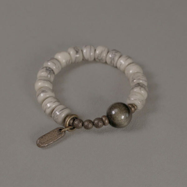 Tibetan Yak Bone Gold Sheen Obsidian Brass Bead Strength Bracelet - 图片 12