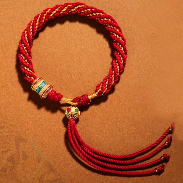 Buddha Stones Tibetan Handmade Luck Thangka Prayer Wheel Charm Weave String Bracelet - 图片 4