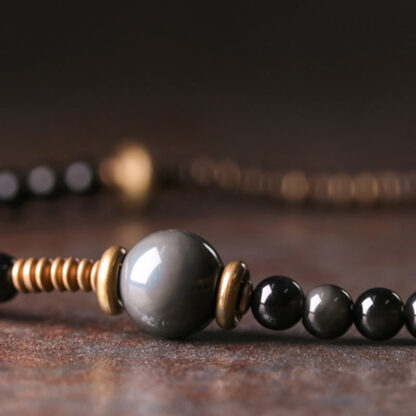 Buddha Stones Rainbow Obsidian Ebony Wood Copper Positive Multilayer Bracelet - 图片 5