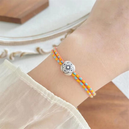 999 Sterling Silver Persimmon Luck Multicolored Braided Bracelet - 图片 4