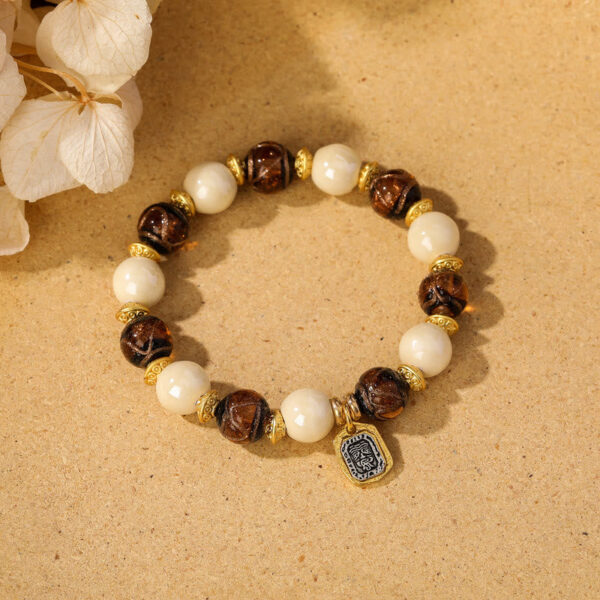 Tibetan Zakiram Goddess of Wealth Charm Liuli Glass Incense Ash Porcelain Bead Protection Bracelet - 图片 16