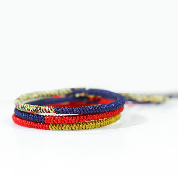 Buddha Stones Tibet Handmade Multicolor King Kong Knot Faith Protection Braided Two-Color String Bracelet - 图片 2