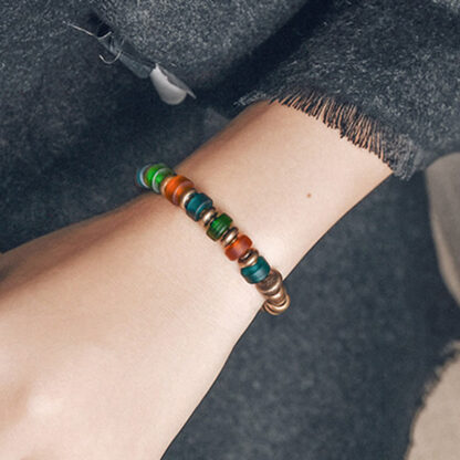 Tibetan Colorful Glass Beads Copper Wealth Bracelet - 图片 8