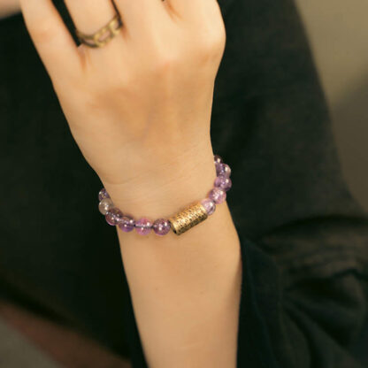 White Crystal Red Hematoid Quartz Gold Rutilated Quartz Purple Phantom Protection Bracelet - 图片 30