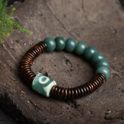 Tibetan Cyan Bodhi Seed Dzi Bead Coconut Shell Keep Away Evil Spirits Bracelet - 图片 4