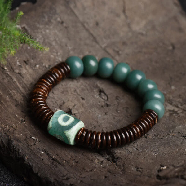 Tibetan Cyan Bodhi Seed Dzi Bead Coconut Shell Keep Away Evil Spirits Bracelet - 图片 4