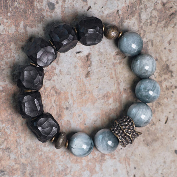 Buddha Stones Eagle's Eye Stone Ebony Wood Copper Confidence Couple Bracelet - 图片 2