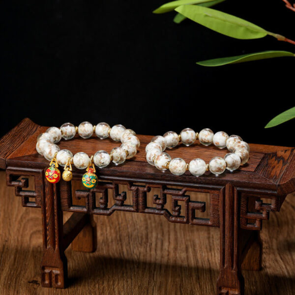 Gold Swallowing Beast Family Charm Luminous Fluorescent Liuli Glass Bead Success Bracelet - 图片 7