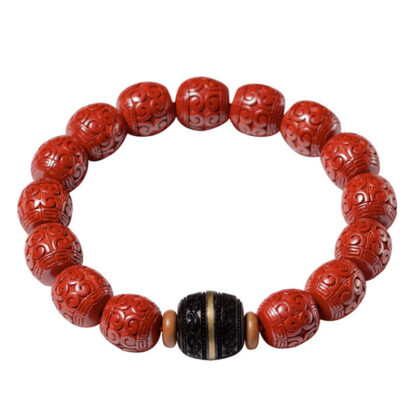 Buddha Stones Natural Cinnabar Ebony Calm Blessing Bracelet - 图片 12