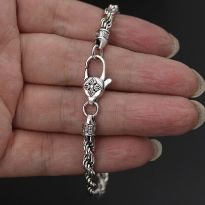 925 Sterling Silver Tibet Om Mani Padme Hum Double Dorje Vajra Twisted Design Peace Love Bracelet - 图片 8