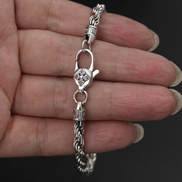 925 Sterling Silver Tibet Om Mani Padme Hum Double Dorje Vajra Twisted Design Peace Love Bracelet - 图片 8