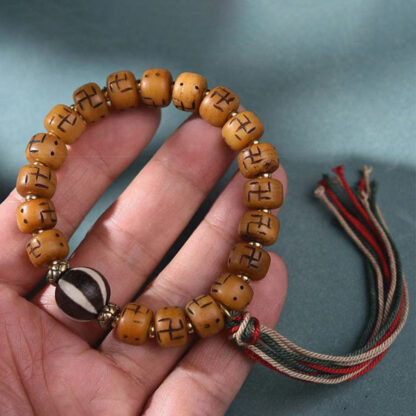 Natural Tibetan Camel Bone Swastika Dzi Bead Shankha Buddha Charm Kirtimukha Luck Protection Tassel Bracelet - 图片 12