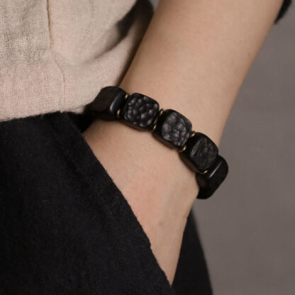 Retro Ebony Wood Texture Style Copper Peace Balance Bracelet - 图片 8