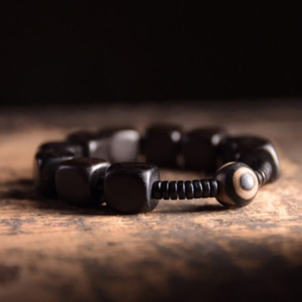 Buddha Stones Tibetan Ebony Wood Dzi Bead Strength Bracelet - 图片 3