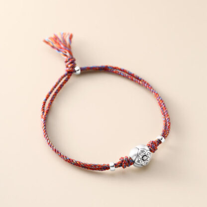 999 Sterling Silver Persimmon Luck Multicolored Braided Bracelet - 图片 18