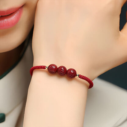 Handmade Cinnabar Om Mani Padme Hum Engraved Beads Blessing Braided Bracelet - 图片 3
