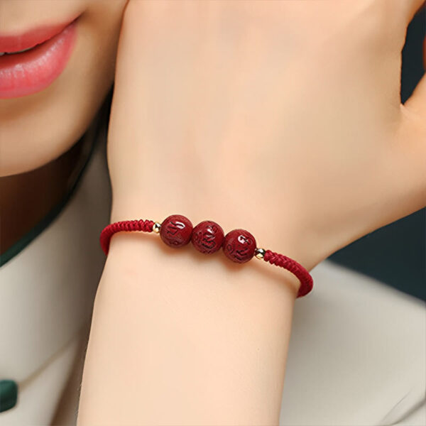 Handmade Cinnabar Om Mani Padme Hum Engraved Beads Blessing Braided Bracelet - 图片 3