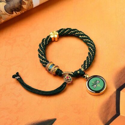 Tibet Handmade Five God Of Wealth Luck Thangka Amulet Prayer Wheel Flower Charm Weave String Bracelet - 图片 10