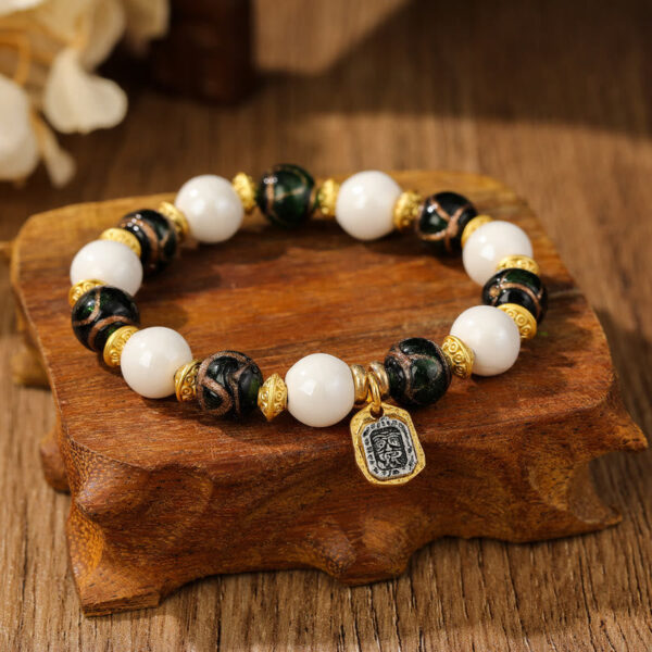 Tibetan Zakiram Goddess of Wealth Charm Liuli Glass Incense Ash Porcelain Bead Protection Bracelet - 图片 3