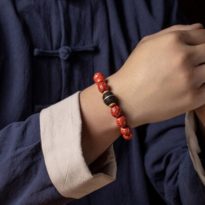 Buddha Stones Natural Cinnabar Ebony Calm Blessing Bracelet - 图片 3