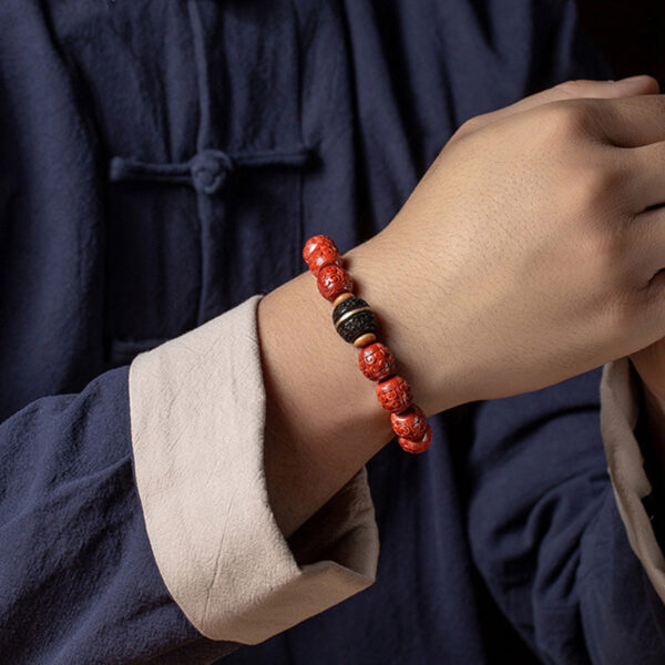 Buddha Stones Natural Cinnabar Ebony Calm Blessing Bracelet - 图片 3