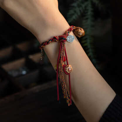Buddha Stones Tibetan Handmade Colorful Thread 925 Sterling Silver Koi Fish Protection Strength String Bracelet - 图片 2