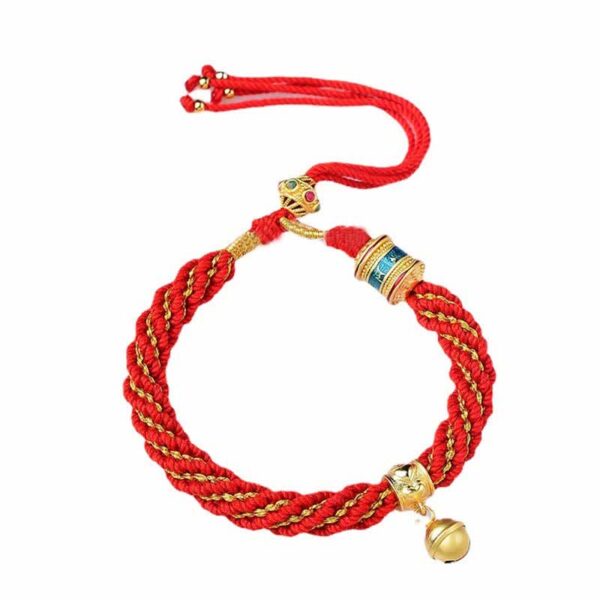 Buddha Stones Tibetan Handmade Luck Protection Thangka Prayer Wheel Bell Charm Braid String Bracelet - 图片 8