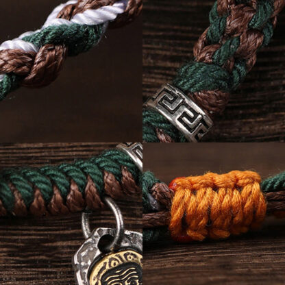 Handmade Tibetan Silver 925 Sterling Silver Zakiram Goddess of Wealth Camel Bone Protection Braided Bracelet - 图片 11