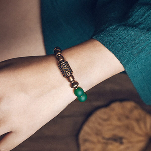 Buddha Stones Tibetan Red Agate Green Agate Copper Confidence Fortune Bracelet - 图片 11