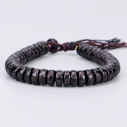 Buddha Stones Tibetan Coconut Shell Beads Engraved Om Mani Padme Hum Mantra Positive String Bracelet - 图片 6
