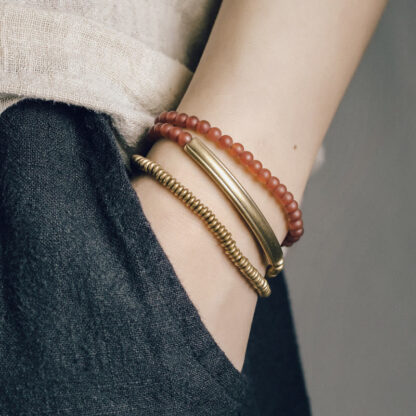 Buddha Stones Tibetan Various Agate Stone Copper Protection Triple Wrap Bracelet - 图片 3