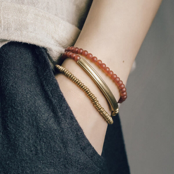 Buddha Stones Tibetan Various Agate Stone Copper Protection Triple Wrap Bracelet - 图片 3