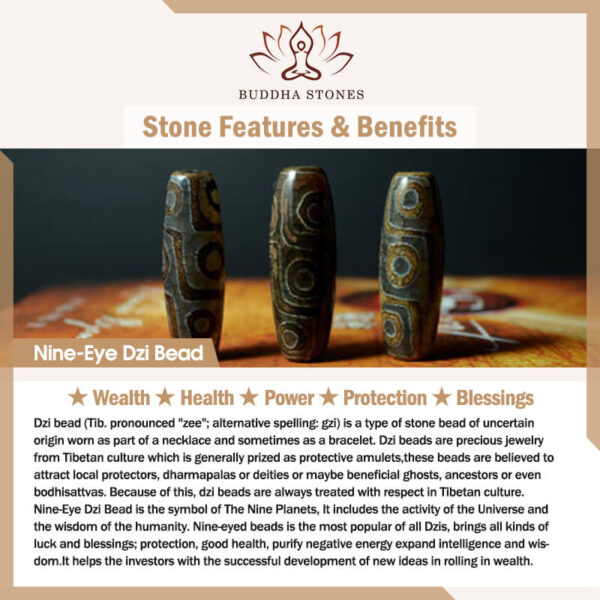 Buddha Stones Tibetan Natural Nine-Eye Dzi Bead Three-eyed Dzi Bead Protection Bracelet - 图片 5