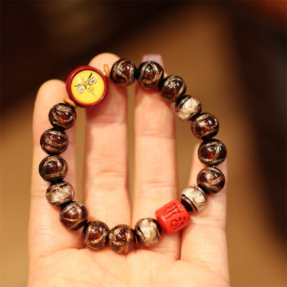 Buddha Stones Tibetan Gold Swallowing Beast Family Five God Of Wealth Thangka Fortune Bead Bracelet - 图片 12