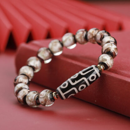 Tibetan Nine-Eye Dzi Bead Three-eyed Dzi Bead Liuli Glass Bead Wealth Bracelet - 图片 14