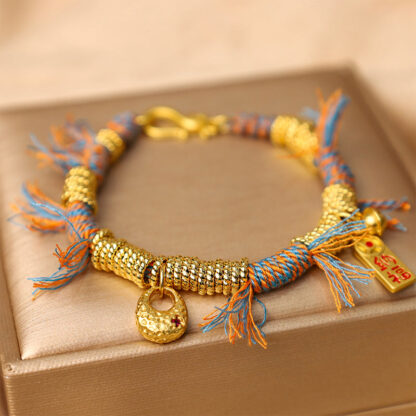 Handmade Tibetan Lucky Fortune Multicolored Rope Braid Bracelet - 图片 2