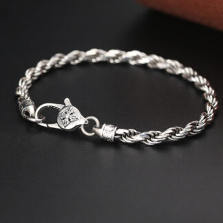925 Sterling Silver Tibet Om Mani Padme Hum Double Dorje Vajra Twisted Design Peace Love Bracelet