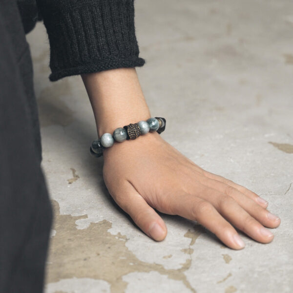 Buddha Stones Eagle's Eye Stone Ebony Wood Copper Confidence Couple Bracelet - 图片 6