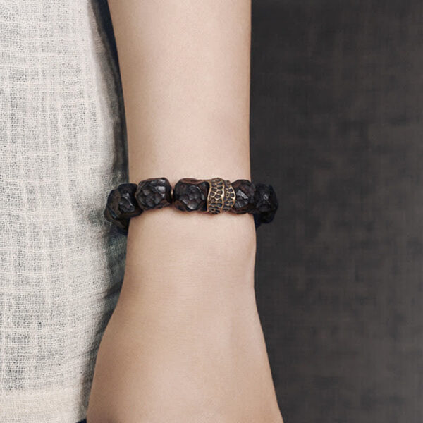 Buddha Stones Ebony Wood Copper Peace Balance Couple Bracelet - 图片 4