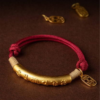 999 Sterling Silver Tibet Handmade Om Mani Padme Hum Fu Character TopRank Character Luck Braided Bracelet - 图片 8