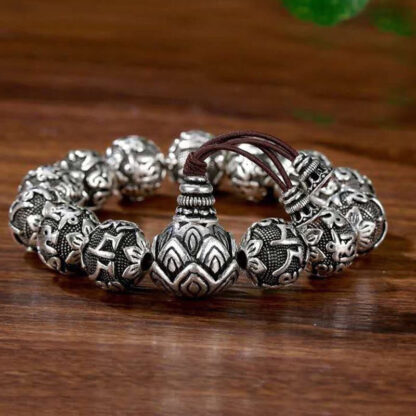 Tibetan Om Mani Padme Hum Carved Alloy Beads Amulet Bracelet - 图片 3