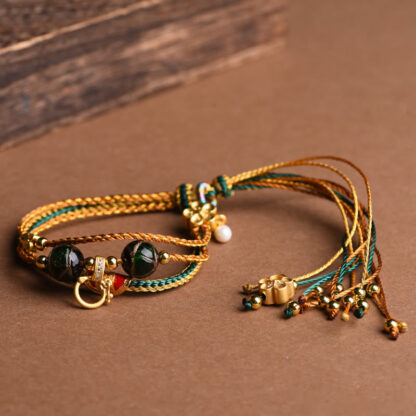 Tibetan Handmade Rope Liuli Glass Bead Braided Multilayered Healing Bracelet - 图片 4