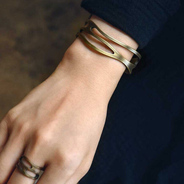 Vintage Curved Copper Brass Wealth Adjustable Cuff Bracelet Bangle - 图片 5
