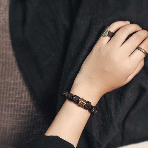 Buddha Stones Ebony Wood Copper Peace Balance Couple Bracelet - 图片 3