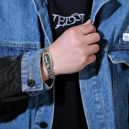 Buddha Stones Tibetan Nine-Eye Dzi Bead Om Mani Padme Hum Turquoise Protection Rotatable Bracelet - 图片 5