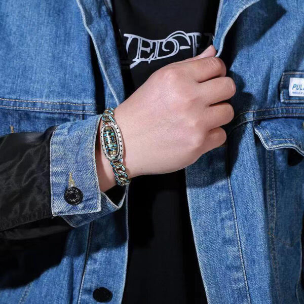 Buddha Stones Tibetan Nine-Eye Dzi Bead Om Mani Padme Hum Turquoise Protection Rotatable Bracelet - 图片 5